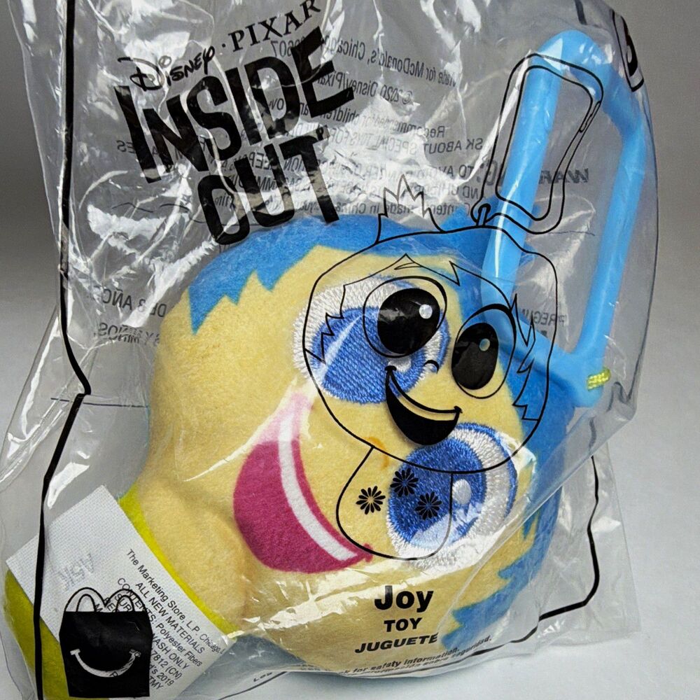 Disney Inside Out Joy McDonald's Happy Meal Plush Toy Clip Sealed Bag 2019